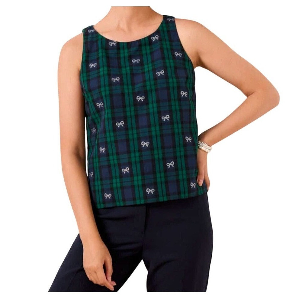 Talbots Plaid Bow Top Womens 14W NWT Metallic‎ Black Watch Shell Holiday